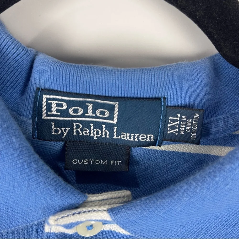 Polo Ralph Lauren Custom Fit Striped Polo Shirt Blue White Mens XXL Preppy Golf